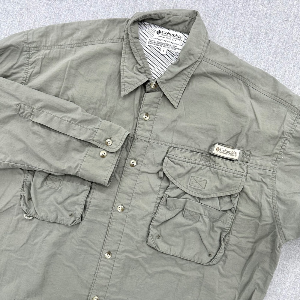 Columbia Fishing Shirt Mens‎ Large Green PFG Performance Vented Long Sleeve